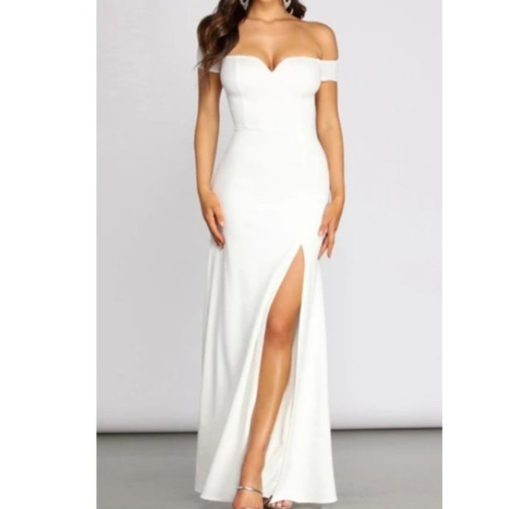 NEW Windsor Myra Formal High Slit Dress - Ivory 15